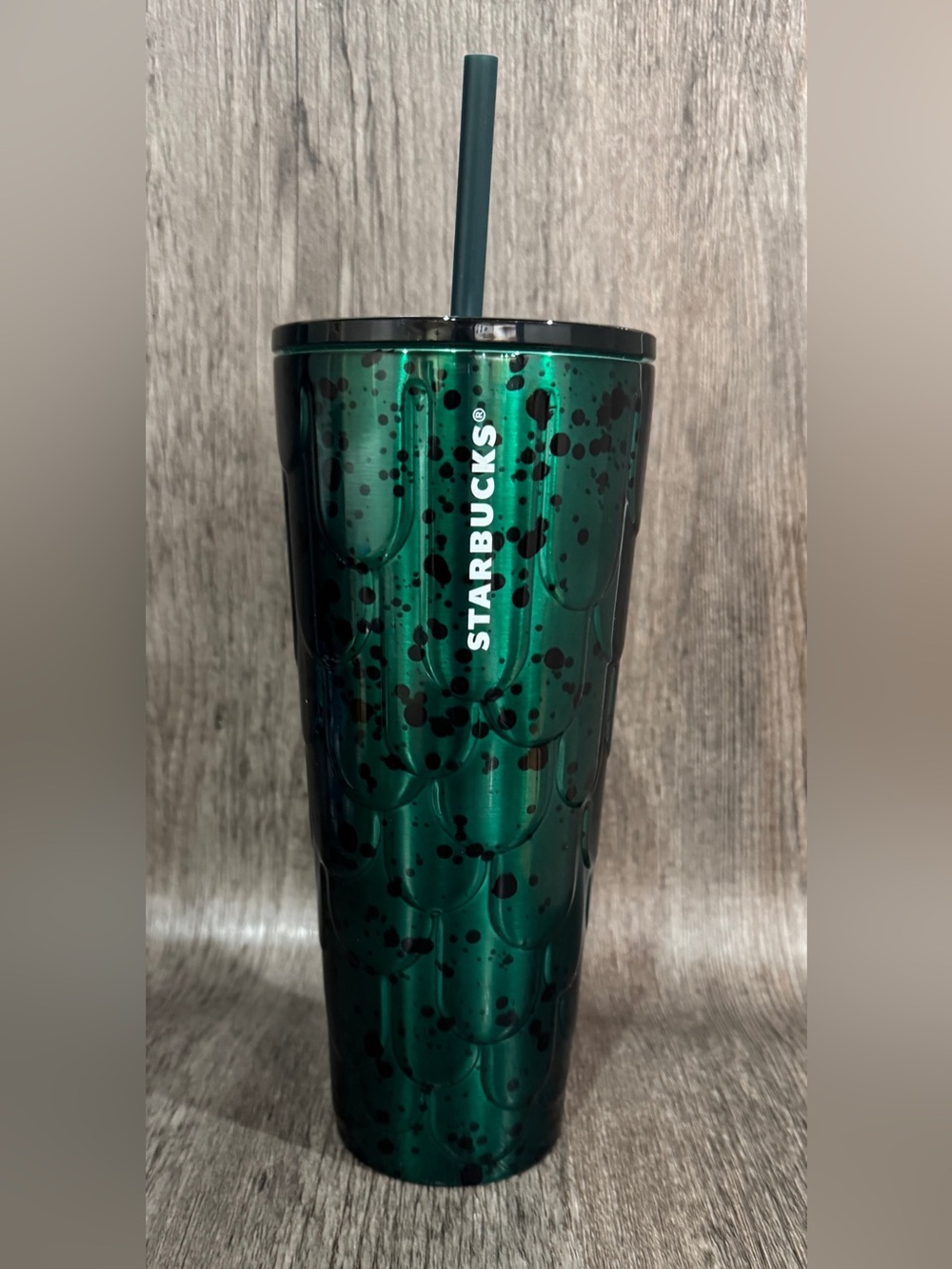 Starbucks Metallic Green Black Spotted Siren Tail Stainless Steel Tumbler